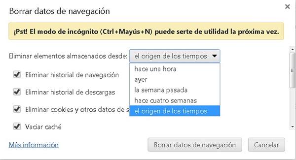 Borrar datos de navegación